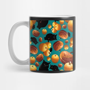 Black Cat and Pumpkins Tossed on Teal Repeat 5748 Mug